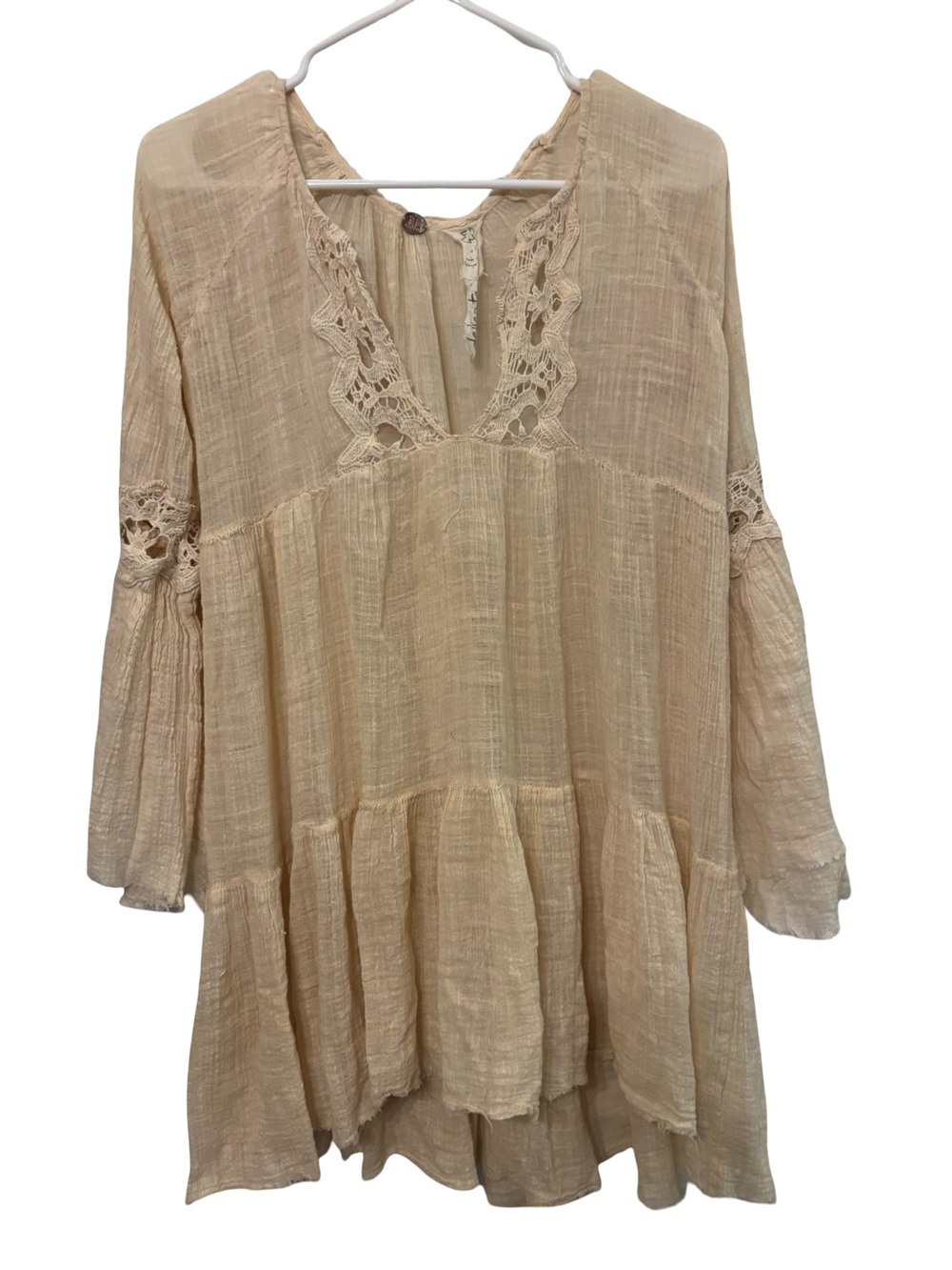 FP One Cream Boho Relaxed Cottage-core Victorian Fairy Grunge Tunic Top Small P